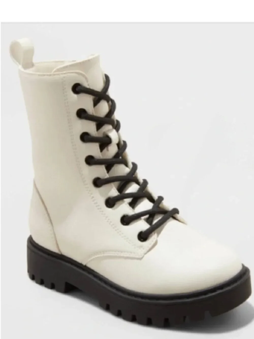 NWT Art Class Kids' Khari Zipper Lace-Up Combat Boots Off-White Girls Size 2